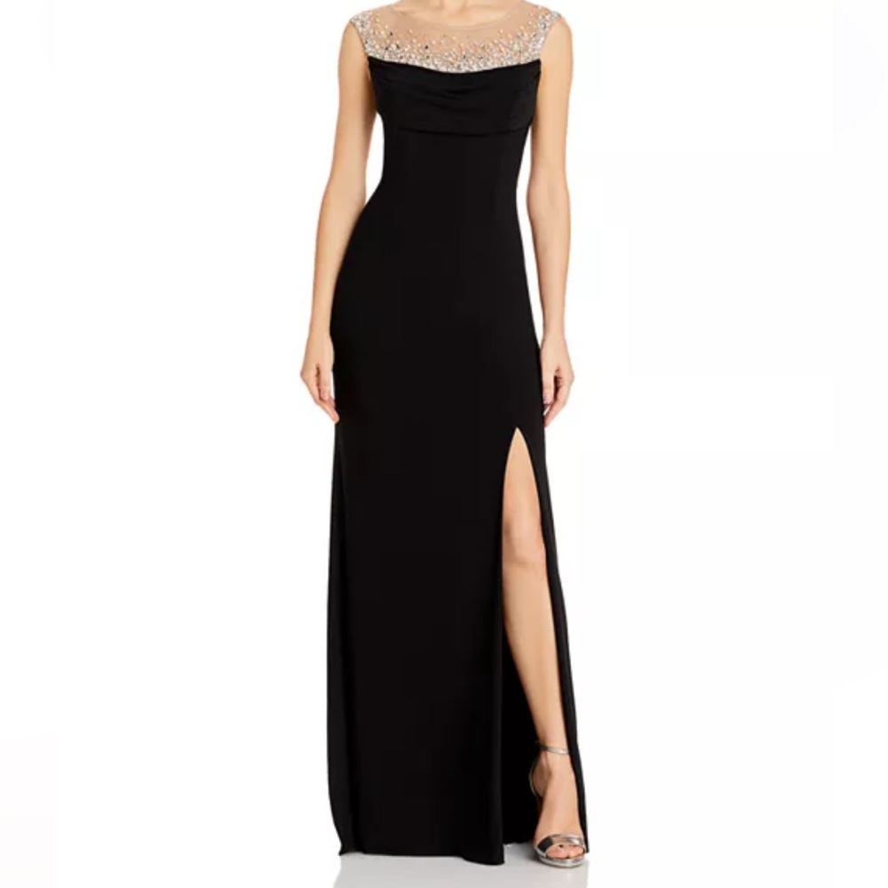 Adrianna Papell Black and Gold Sequin Maxi Gown